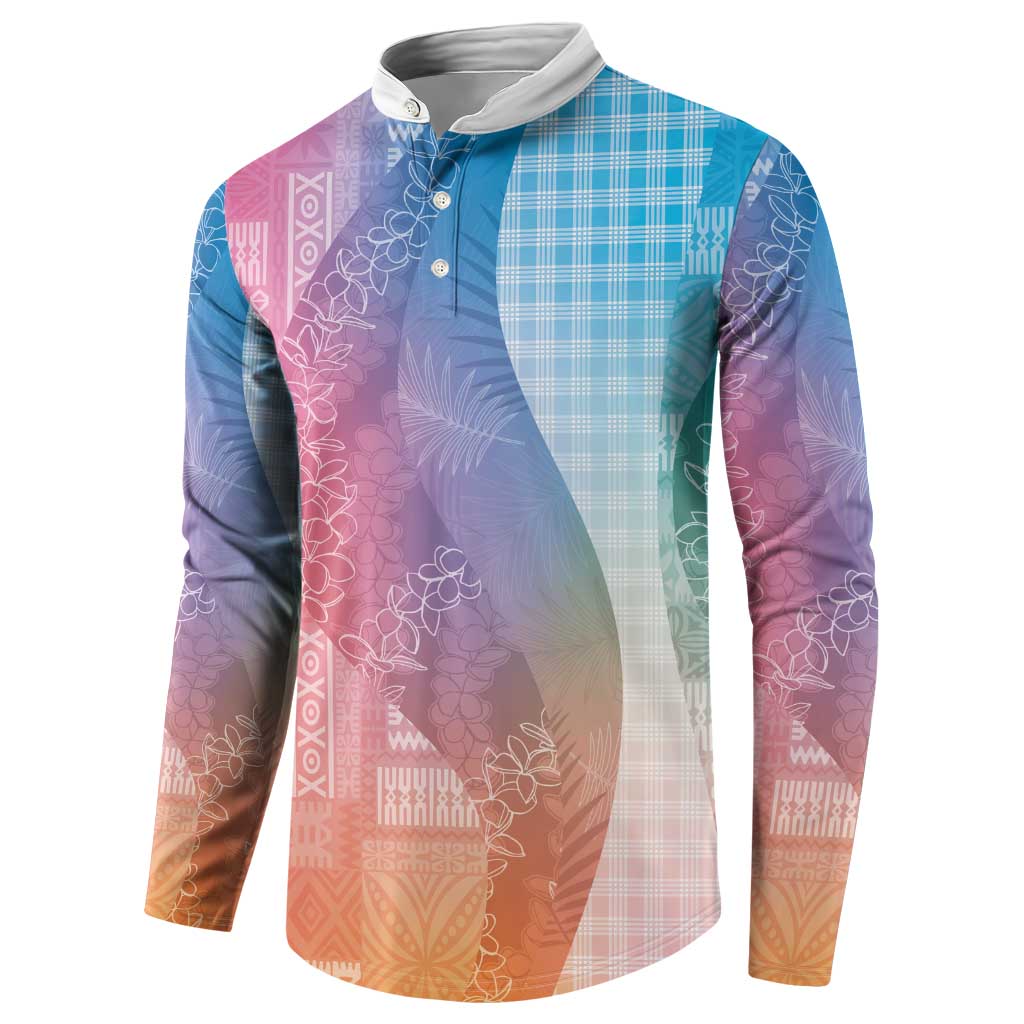 Polynesian Tribal Pattern Patchwork Picturesque Button Sweatshirt Holographic