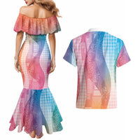 Polynesian Tribal Pattern Patchwork Picturesque Couples Matching Mermaid Dress and Hawaiian Shirt Holographic