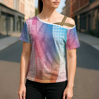 Polynesian Tribal Pattern Patchwork Picturesque Cross Shoulder Shirt Holographic