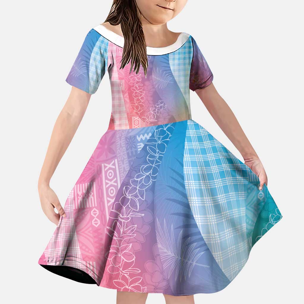 Polynesian Tribal Pattern Patchwork Picturesque Family Matching Long Sleeve Bodycon Dress and Hawaiian Shirt Holographic