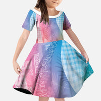 Polynesian Tribal Pattern Patchwork Picturesque Family Matching Off The Shoulder Long Sleeve Dress and Hawaiian Shirt Holographic