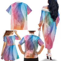 Polynesian Tribal Pattern Patchwork Picturesque Family Matching Off The Shoulder Long Sleeve Dress and Hawaiian Shirt Holographic