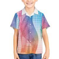 Polynesian Tribal Pattern Patchwork Picturesque Family Matching Off The Shoulder Long Sleeve Dress and Hawaiian Shirt Holographic