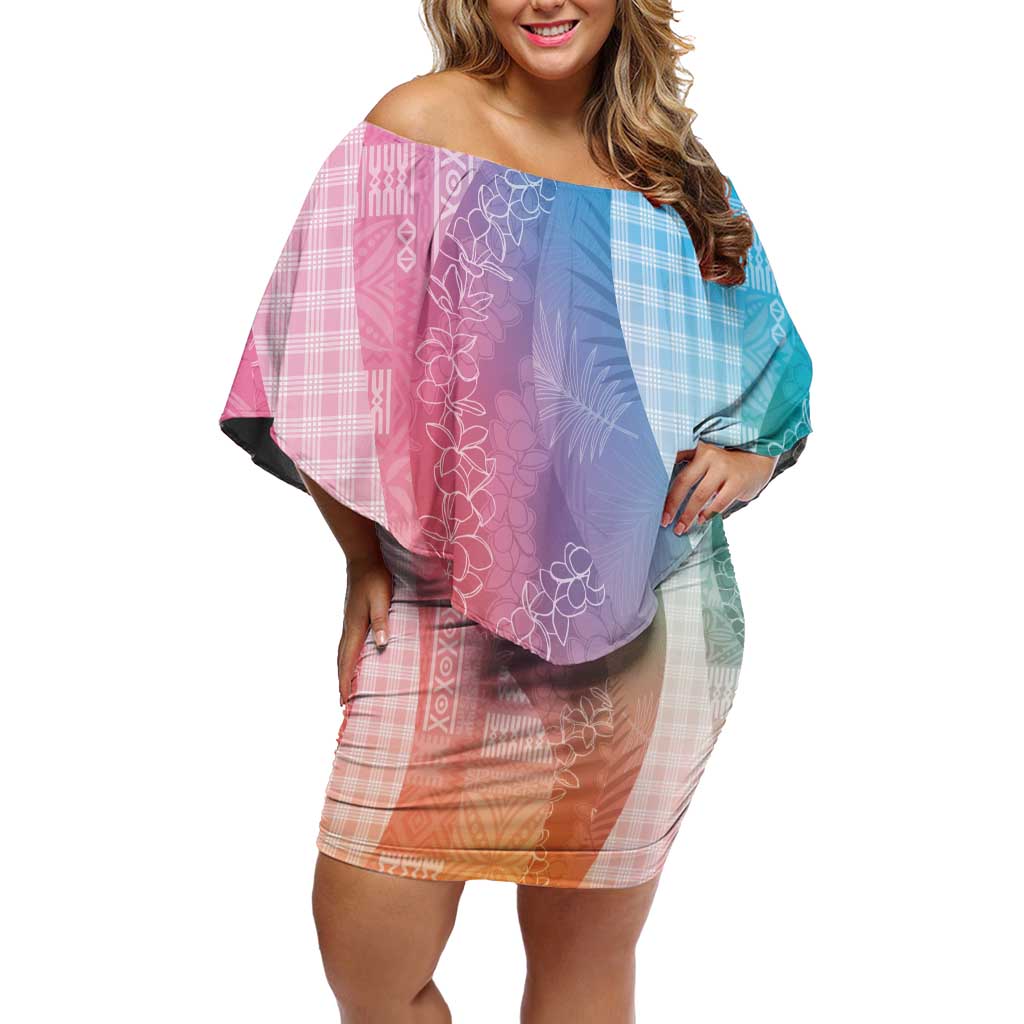 Polynesian Tribal Pattern Patchwork Picturesque Family Matching Off Shoulder Short Dress and Hawaiian Shirt Holographic