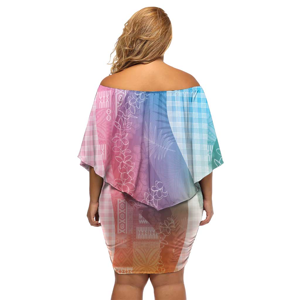 Polynesian Tribal Pattern Patchwork Picturesque Family Matching Off Shoulder Short Dress and Hawaiian Shirt Holographic