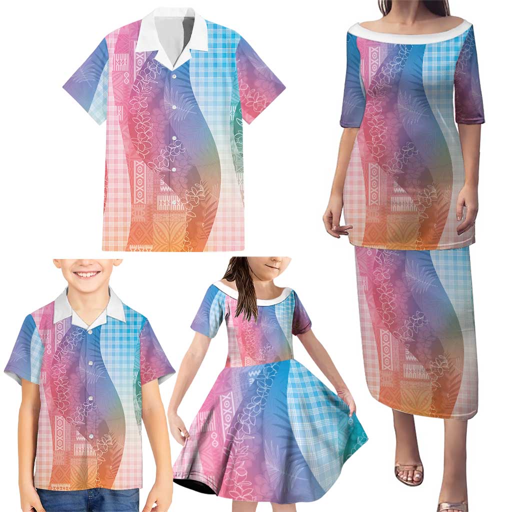 Polynesian Tribal Pattern Patchwork Picturesque Family Matching Puletasi and Hawaiian Shirt Holographic