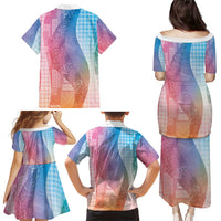 Polynesian Tribal Pattern Patchwork Picturesque Family Matching Puletasi and Hawaiian Shirt Holographic