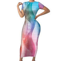 Polynesian Tribal Pattern Patchwork Picturesque Family Matching Short Sleeve Bodycon Dress and Hawaiian Shirt Holographic