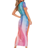 Polynesian Tribal Pattern Patchwork Picturesque Family Matching Short Sleeve Bodycon Dress and Hawaiian Shirt Holographic
