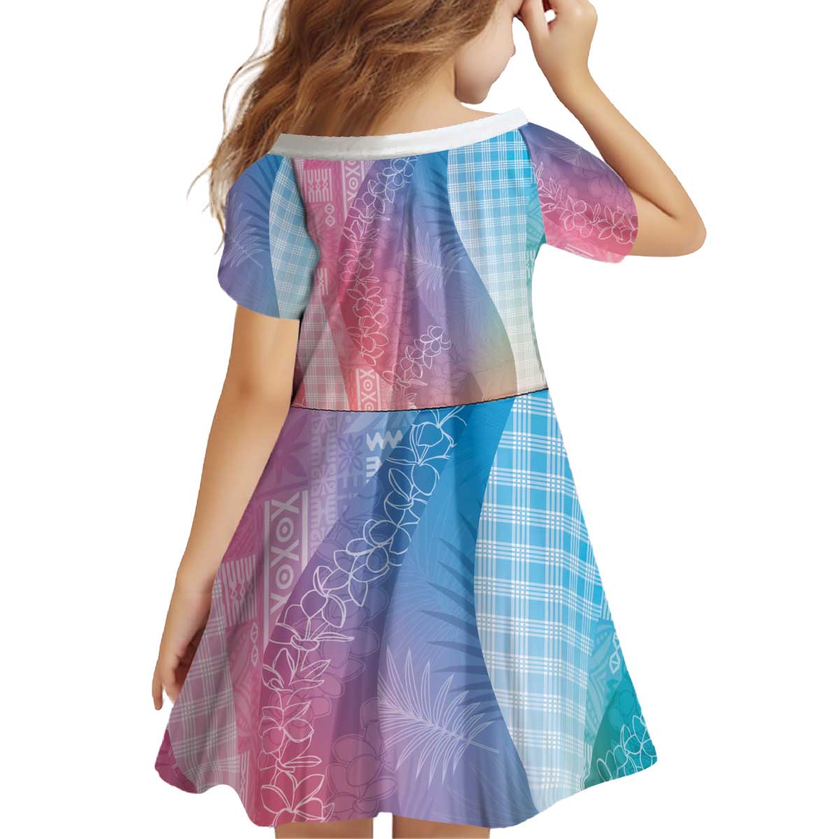 Polynesian Tribal Pattern Patchwork Picturesque Kid Short Sleeve Dress Holographic