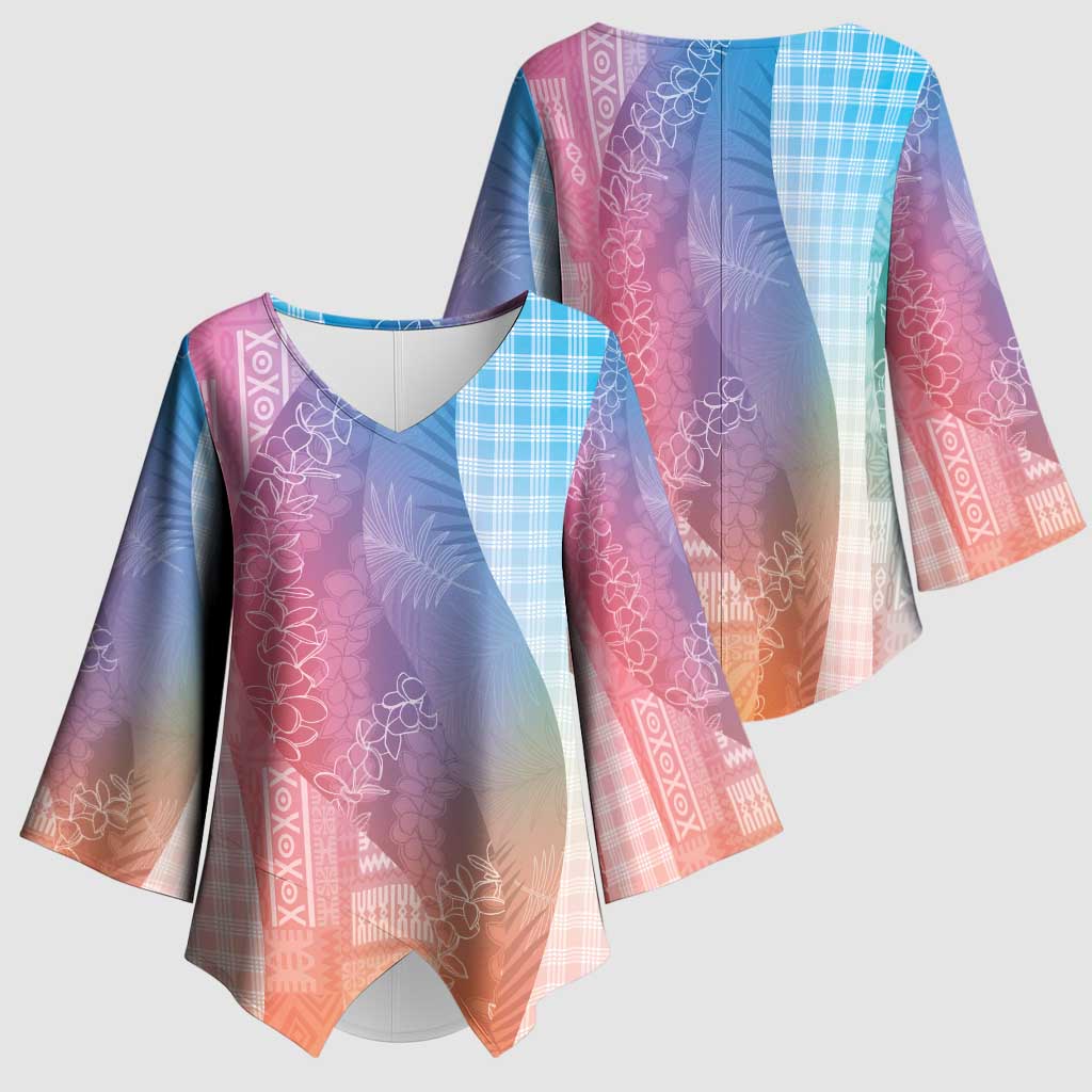 Polynesian Tribal Pattern Patchwork Picturesque Kimono Sleeve Blouse Holographic