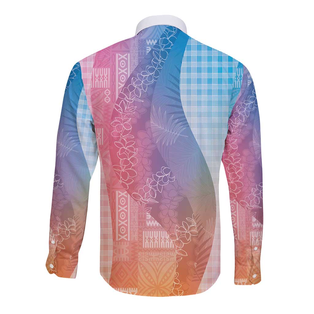 Polynesian Tribal Pattern Patchwork Picturesque Long Sleeve Button Shirt Holographic