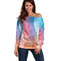 Polynesian Tribal Pattern Patchwork Picturesque Off Shoulder Sweater Holographic