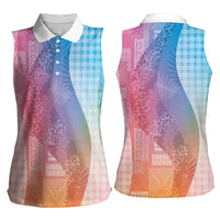 Polynesian Tribal Pattern Patchwork Picturesque Women Sleeveless Polo Shirt Holographic