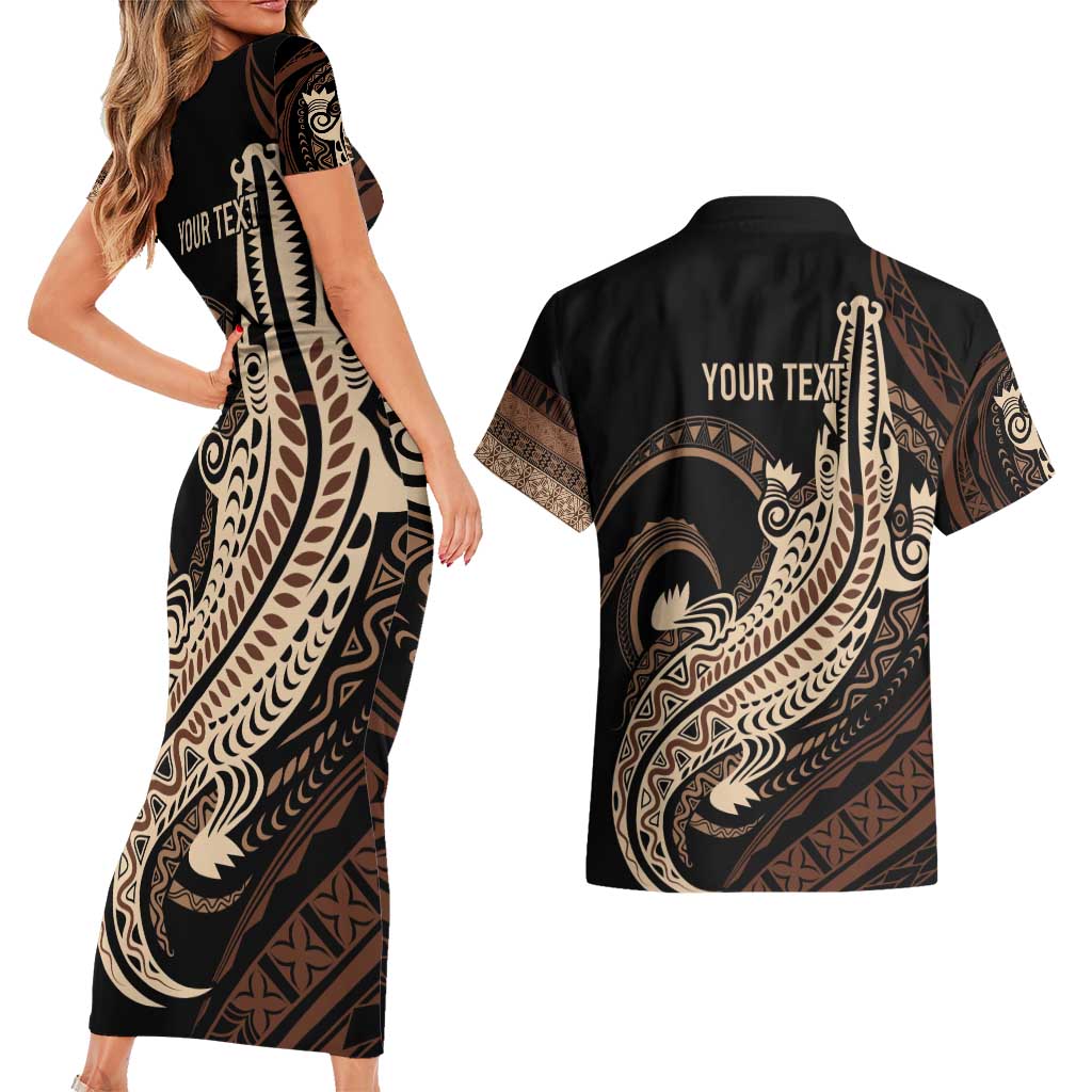Personalized Solomon Islands Crocodile Couples Matching Short Sleeve Bodycon Dress and Hawaiian Shirt Hapi Isles - Independence Anniversary