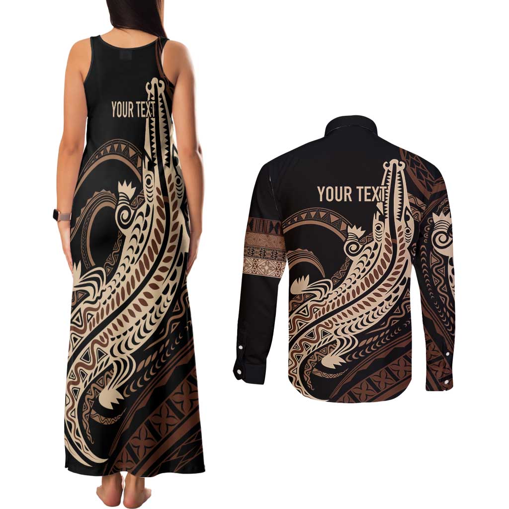Personalized Solomon Islands Crocodile Couples Matching Tank Maxi Dress and Long Sleeve Button Shirt Hapi Isles - Independence Anniversary LT7 - Polynesian Pride