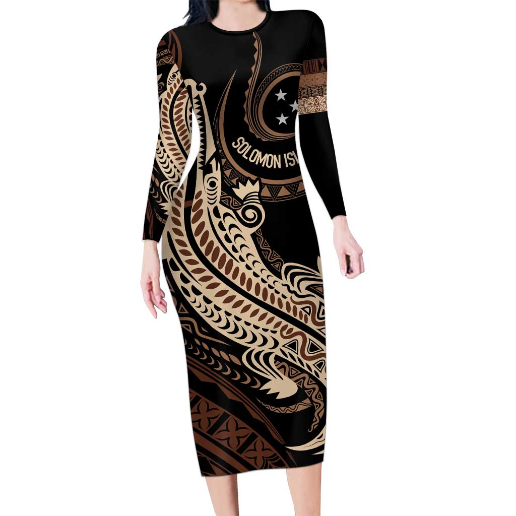 Personalized Solomon Islands Crocodile Family Matching Long Sleeve Bodycon Dress and Hawaiian Shirt Hapi Isles - Independence Anniversary