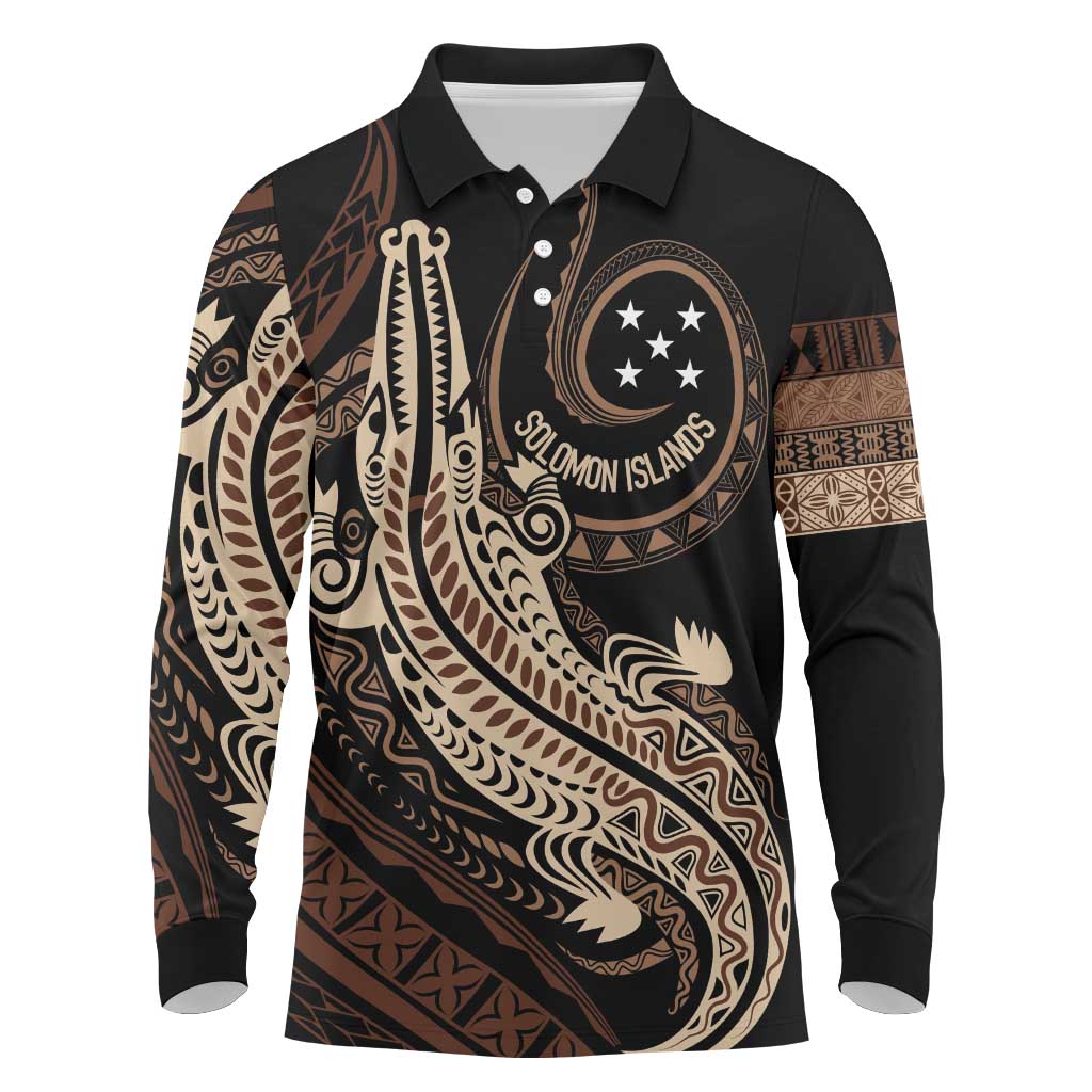 Personalized Solomon Islands Crocodile Long Sleeve Polo Shirt Hapi Isles - Independence Anniversary