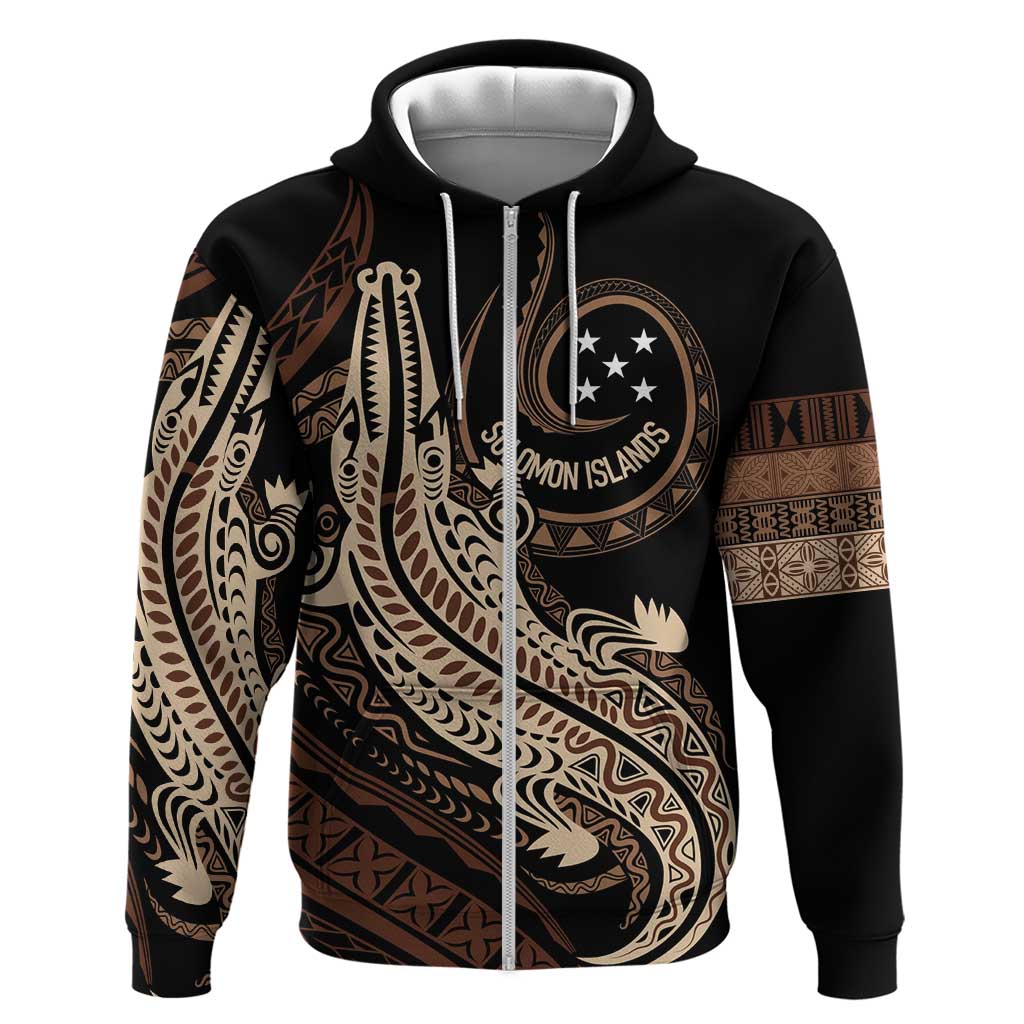 Personalized Solomon Islands Crocodile Zip Hoodie Hapi Isles - Independence Anniversary