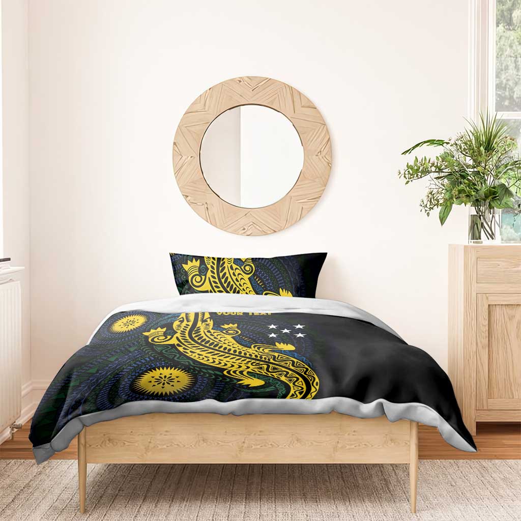 Personalized Solomon Islands Independence Anniversary Bedding Set Crocodile Mix Tapa