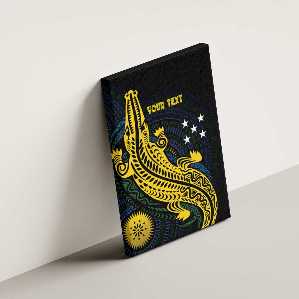 Personalized Solomon Islands Independence Anniversary Canvas Wall Art Crocodile Mix Tapa