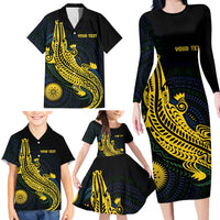 Personalized Solomon Islands Independence Anniversary Family Matching Long Sleeve Bodycon Dress and Hawaiian Shirt Crocodile Mix Tapa LT7 - Polynesian Pride
