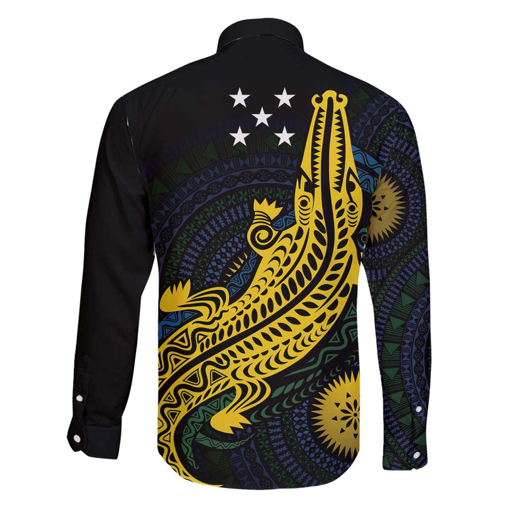 Personalized Solomon Islands Independence Anniversary Family Matching Long Sleeve Bodycon Dress and Hawaiian Shirt Crocodile Mix Tapa LT7 - Polynesian Pride