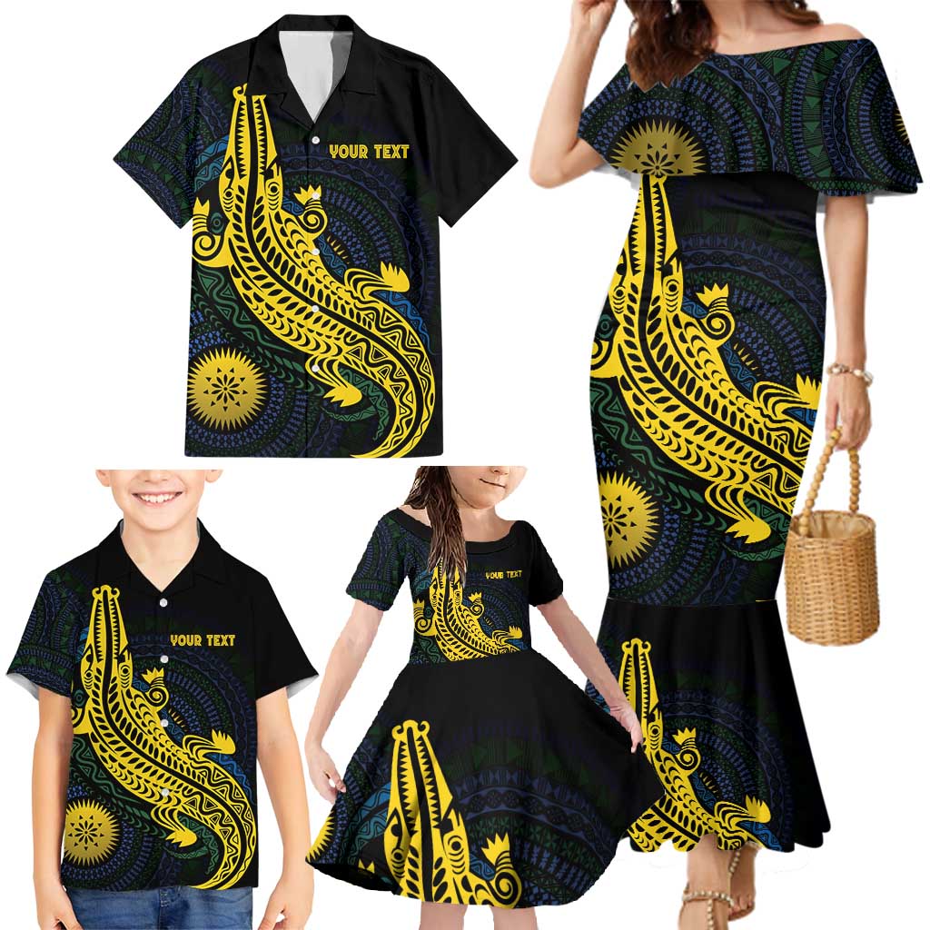 Personalized Solomon Islands Independence Anniversary Family Matching Mermaid Dress and Hawaiian Shirt Crocodile Mix Tapa LT7 - Polynesian Pride