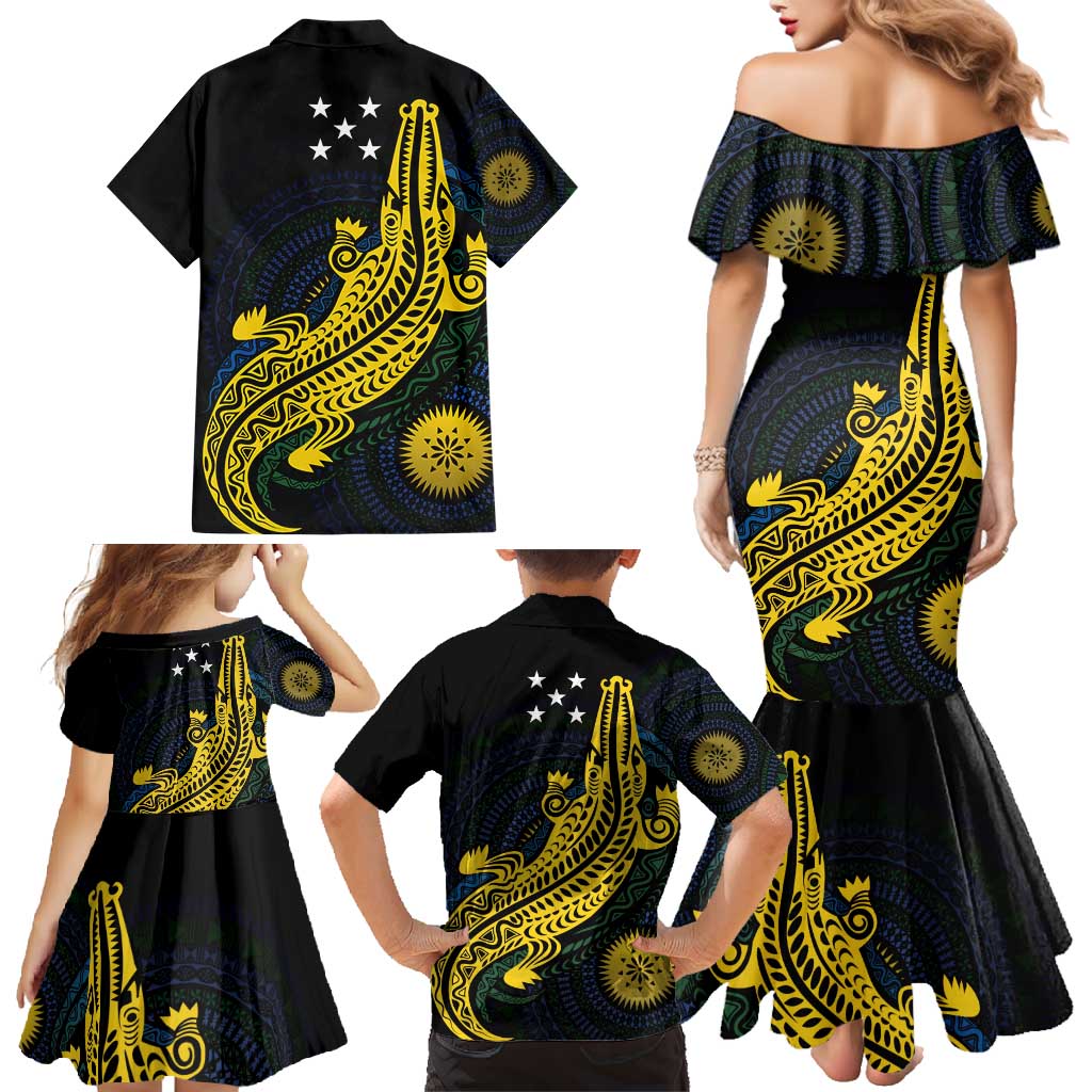 Personalized Solomon Islands Independence Anniversary Family Matching Mermaid Dress and Hawaiian Shirt Crocodile Mix Tapa LT7 - Polynesian Pride