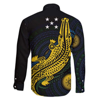 Personalized Solomon Islands Independence Anniversary Family Matching Off The Shoulder Long Sleeve Dress and Hawaiian Shirt Crocodile Mix Tapa LT7 - Polynesian Pride