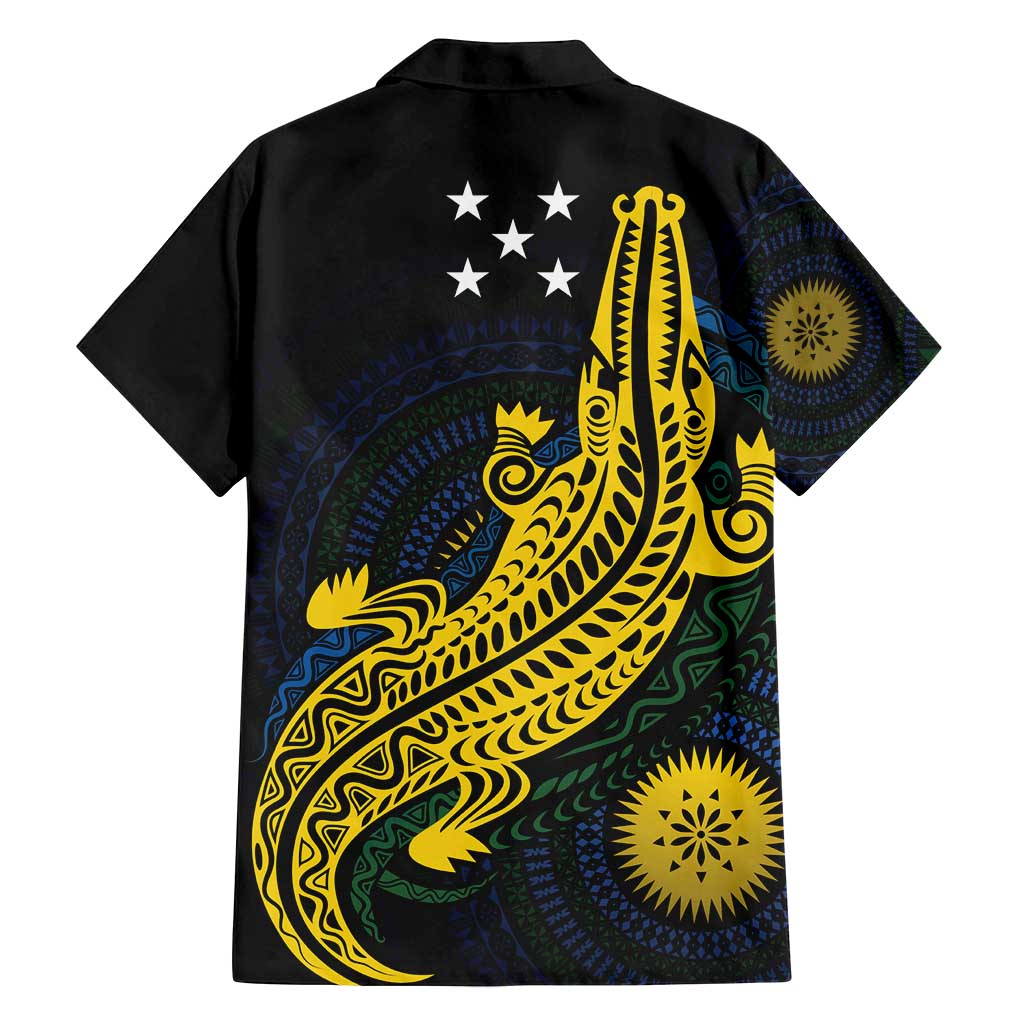 Personalized Solomon Islands Independence Anniversary Family Matching Off Shoulder Short Dress and Hawaiian Shirt Crocodile Mix Tapa