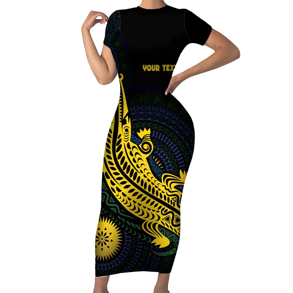 Personalized Solomon Islands Independence Anniversary Family Matching Short Sleeve Bodycon Dress and Hawaiian Shirt Crocodile Mix Tapa LT7 Mom's Dress Colorful - Polynesian Pride