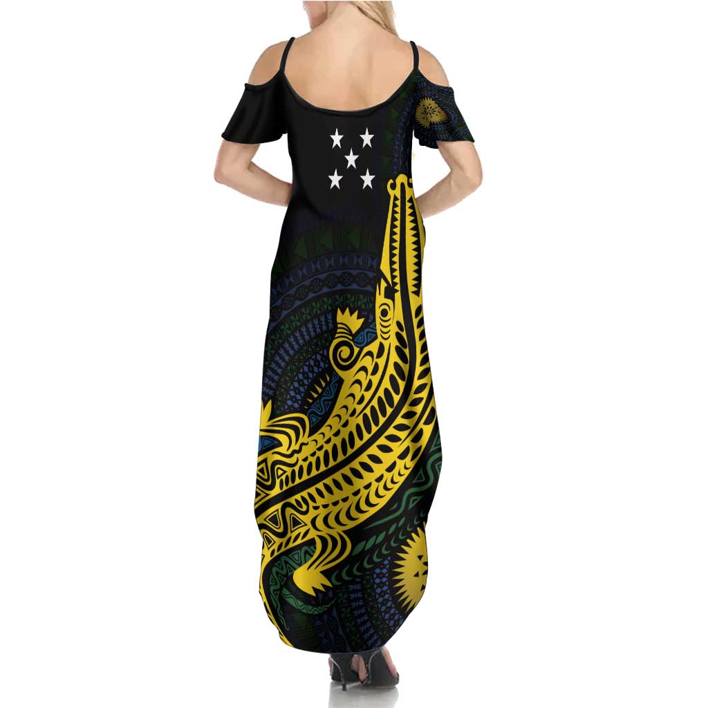 Personalized Solomon Islands Independence Anniversary Family Matching Summer Maxi Dress and Hawaiian Shirt Crocodile Mix Tapa