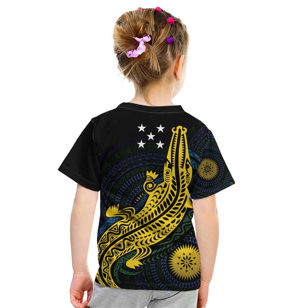 Personalized Solomon Islands Independence Anniversary Kid T Shirt Crocodile Mix Tapa
