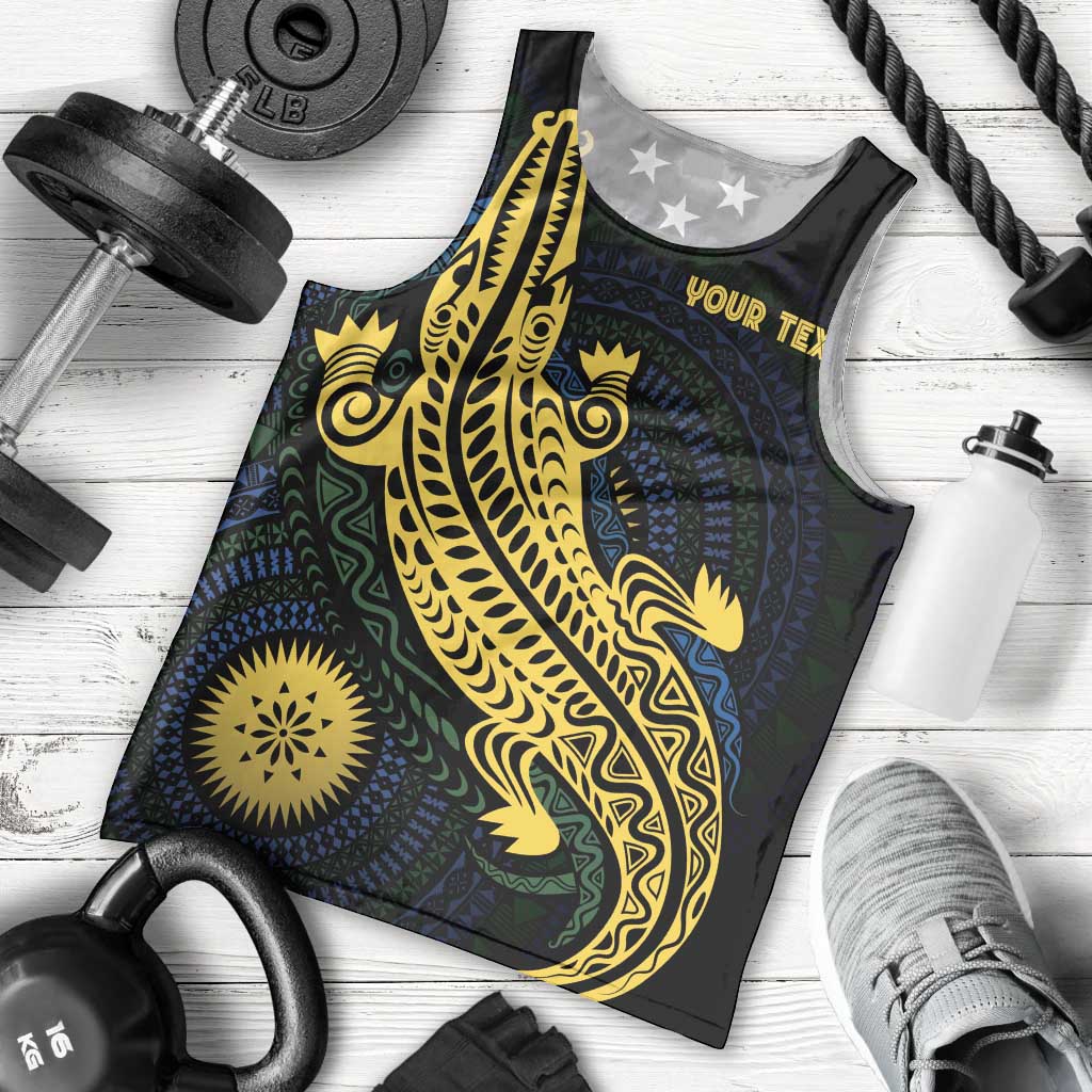Personalized Solomon Islands Independence Anniversary Men Tank Top Crocodile Mix Tapa