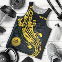 Personalized Solomon Islands Independence Anniversary Men Tank Top Crocodile Mix Tapa