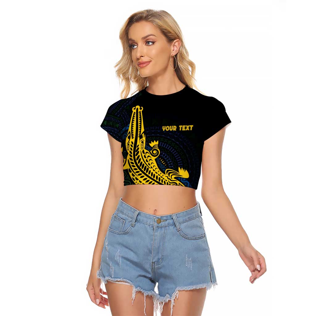 Personalized Solomon Islands Independence Anniversary Raglan Cropped T Shirt Crocodile Mix Tapa