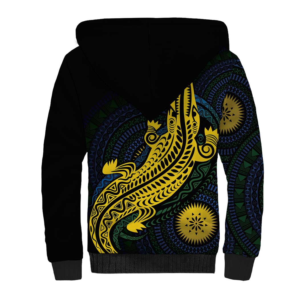 Personalized Solomon Islands Independence Anniversary Sherpa Hoodie Crocodile Mix Tapa LT7 - Polynesian Pride