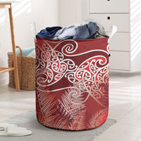 Aotearoa Maori Koru Curves Laundry Basket Silver Ferns - Crimson Red
