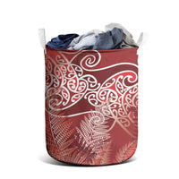 Aotearoa Maori Koru Curves Laundry Basket Silver Ferns - Crimson Red