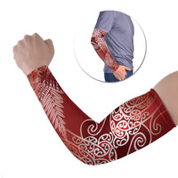 Aotearoa Maori Koru Curves Arm Sleeves Silver Ferns - Crimson Red
