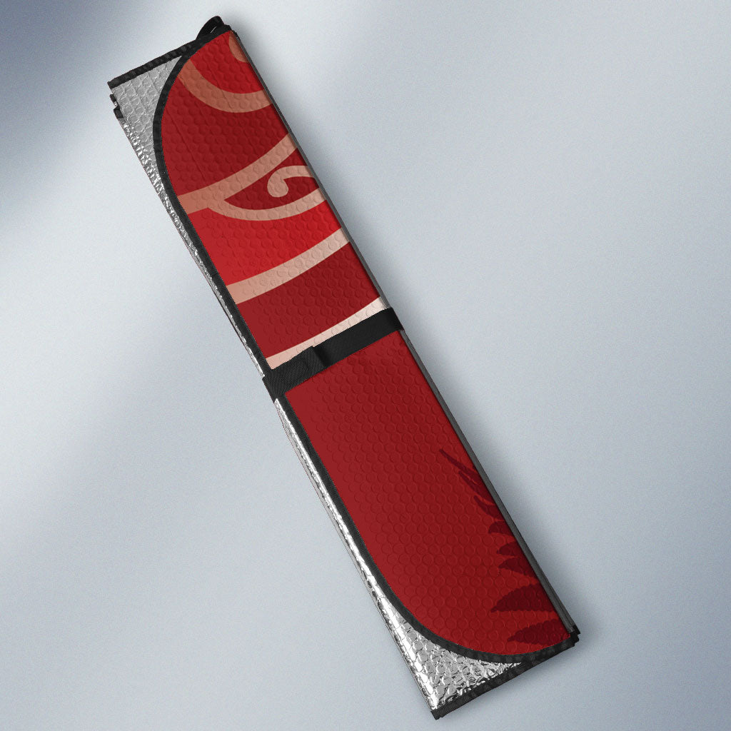 Aotearoa Maori Koru Curves Auto Sun Shade Silver Ferns - Crimson Red