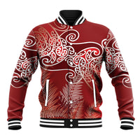 Aotearoa Maori Koru Curves Baseball Jacket Silver Ferns - Crimson Red