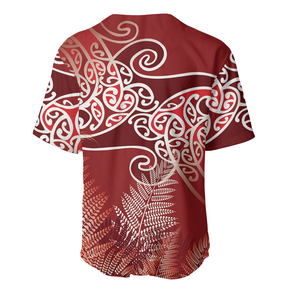 Aotearoa Maori Koru Curves Baseball Jersey Silver Ferns - Crimson Red