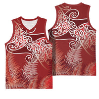 Aotearoa Maori Koru Curves Basketball Jersey Silver Ferns - Crimson Red