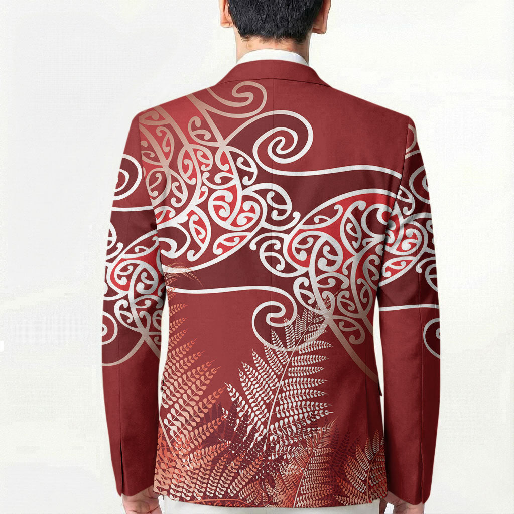 Aotearoa Maori Koru Curves Blazer Silver Ferns - Crimson Red
