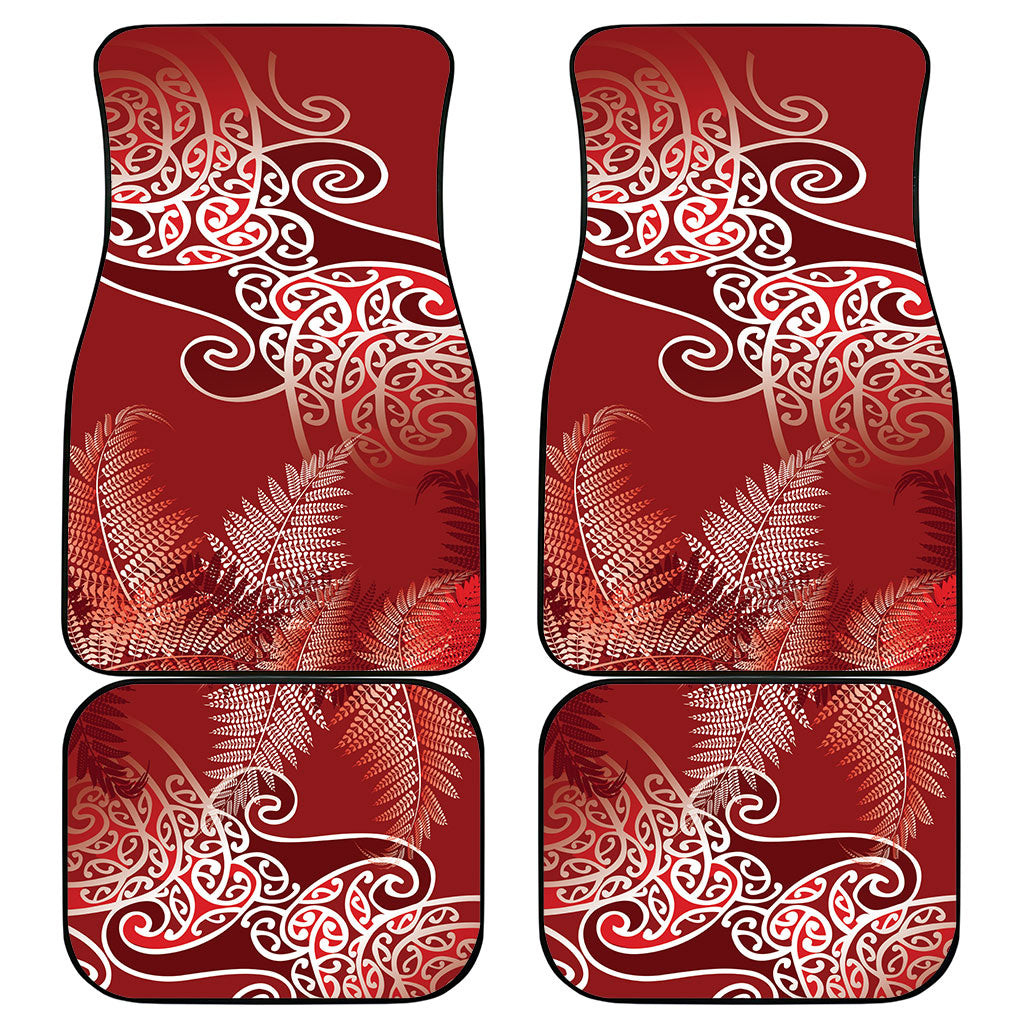 Aotearoa Maori Koru Curves Car Mats Silver Ferns - Crimson Red