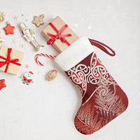 Aotearoa Maori Koru Curves Christmas Stocking Silver Ferns - Crimson Red LT7 - Polynesian Pride
