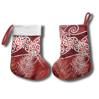 Aotearoa Maori Koru Curves Christmas Stocking Silver Ferns - Crimson Red LT7 - Polynesian Pride