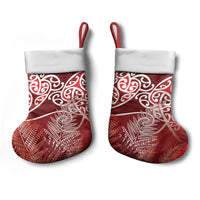 Aotearoa Maori Koru Curves Christmas Stocking Silver Ferns - Crimson Red LT7 - Polynesian Pride